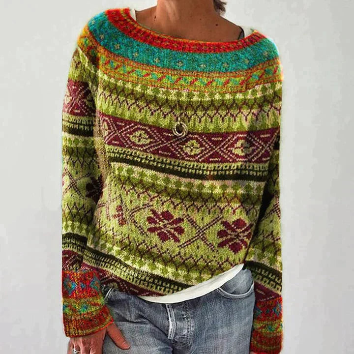 TribalVibe | Women's Knit Sweater with Colorful Tribal Pattern – Stylish and Comfortable