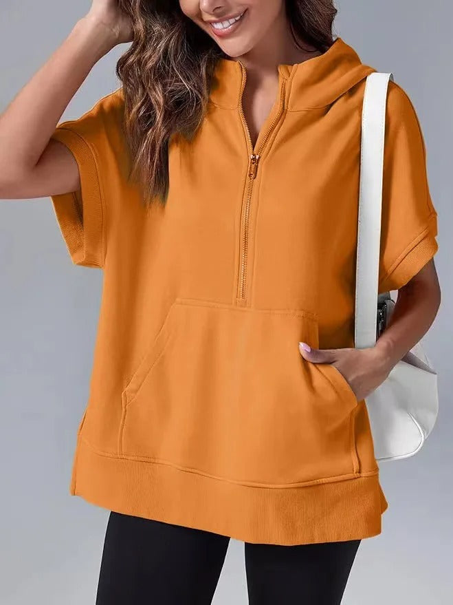 Mariza | Short-Sleeve Hoodie with Half-Zip Casual Style