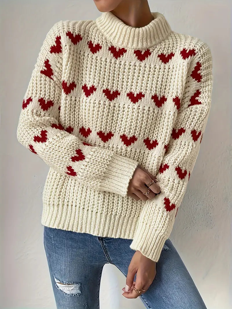 Endless comfort | Cozy heart sweater with a high neckline