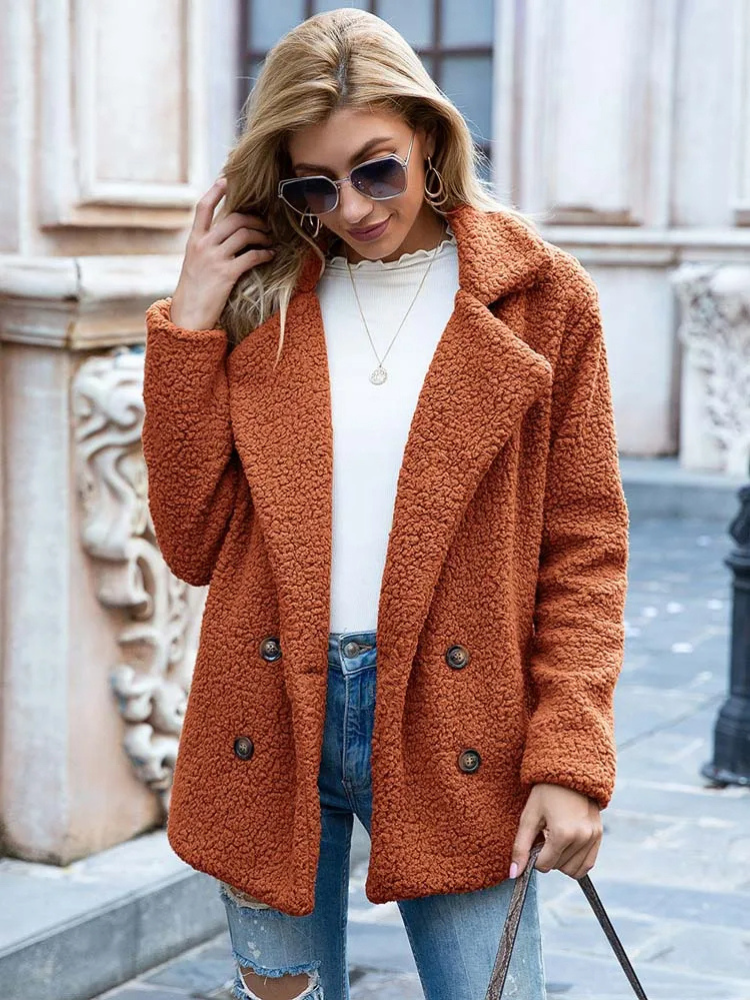 CozyGlam | Ladies Stylish Teddy Plush Luxury Fleece Coat with Pockets