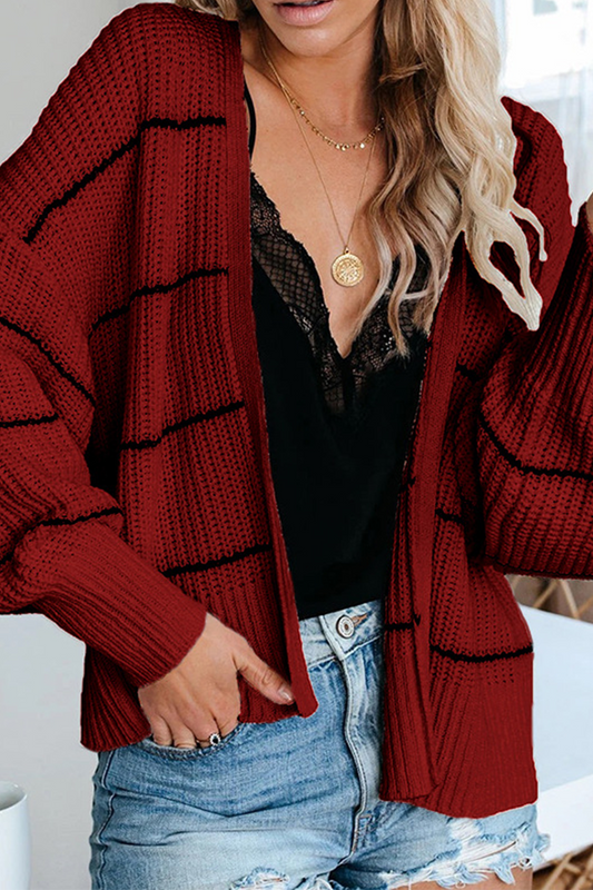 Relora | Black Striped Knit Cardigan