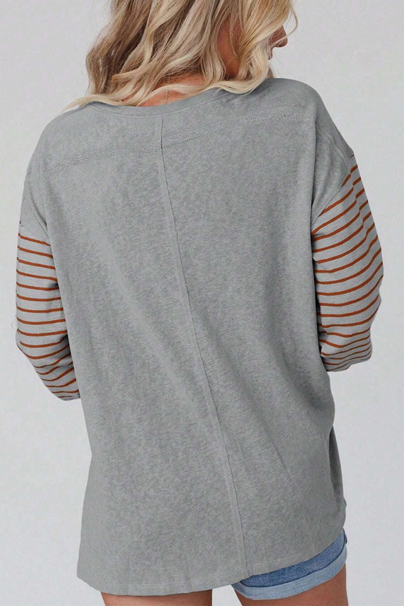 Asymira | Casual Knit Sweater with Striped Sleeves