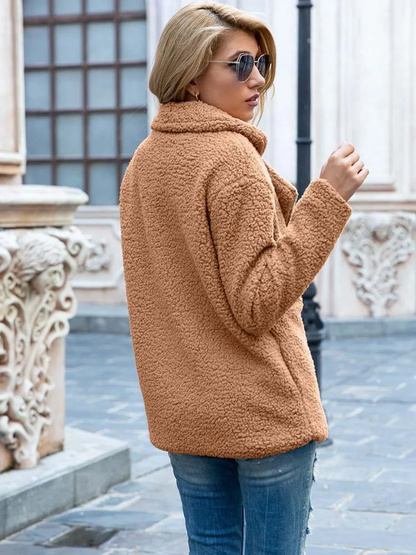 CozyGlam | Ladies Stylish Teddy Plush Luxury Fleece Coat with Pockets