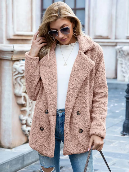 CozyGlam | Ladies Stylish Teddy Plush Luxury Fleece Coat with Pockets