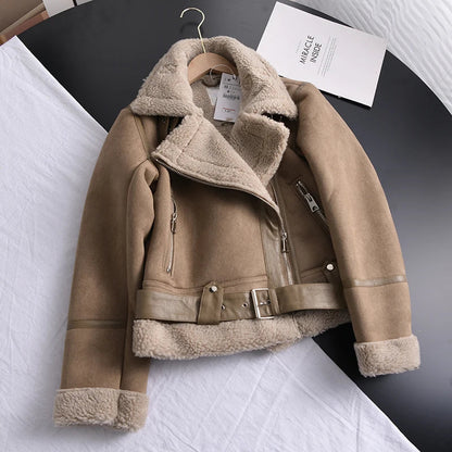 VeluraWrap | Women's Suede Coat with Fleece Lining and Waist Belt – Warm Winter Coat