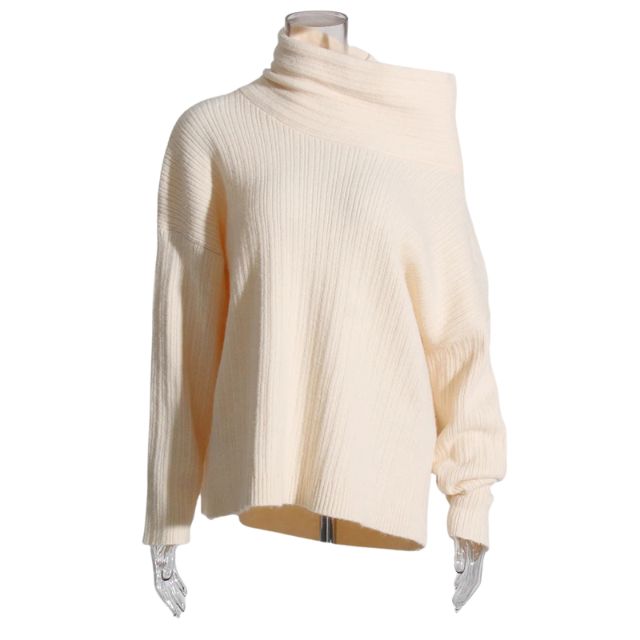 Sivora | Women’s Knitted Sweater with Asymmetrical Collar and Ribbed Pattern