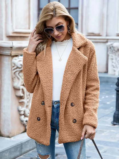 CozyGlam | Ladies Stylish Teddy Plush Luxury Fleece Coat with Pockets