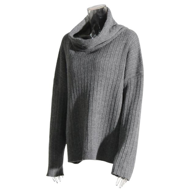 Sivora | Women’s Knitted Sweater with Asymmetrical Collar and Ribbed Pattern