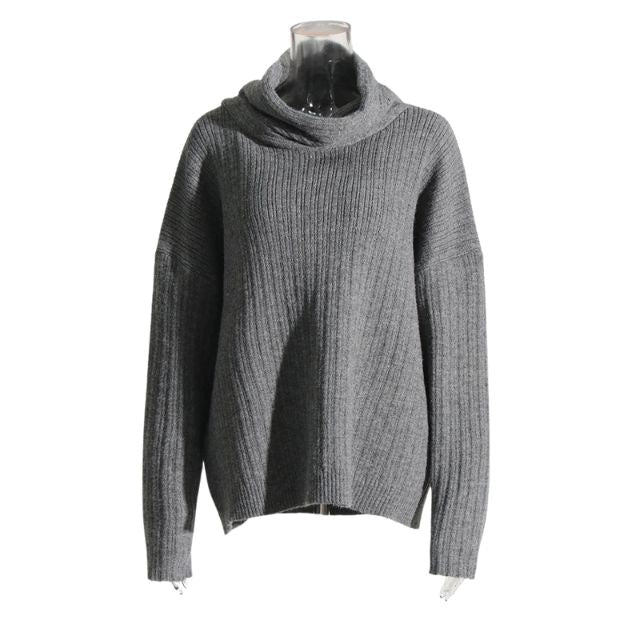 Sivora | Women’s Knitted Sweater with Asymmetrical Collar and Ribbed Pattern