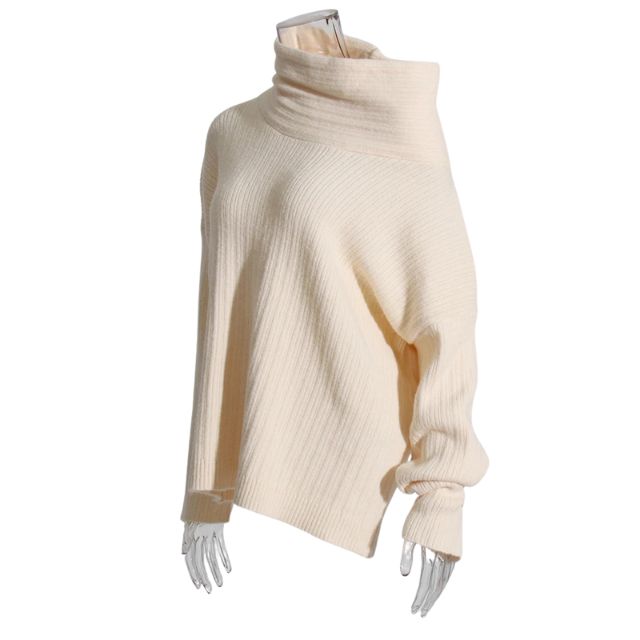 Sivora | Women’s Knitted Sweater with Asymmetrical Collar and Ribbed Pattern