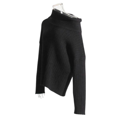 Sivora | Women’s Knitted Sweater with Asymmetrical Collar and Ribbed Pattern