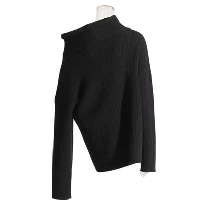 Sivora | Women’s Knitted Sweater with Asymmetrical Collar and Ribbed Pattern