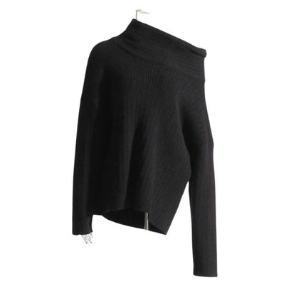 Sivora | Women’s Knitted Sweater with Asymmetrical Collar and Ribbed Pattern