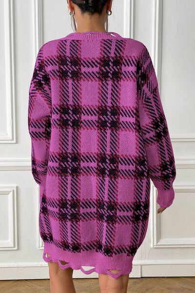 Drizzle | Long Knit Sweater with Checkered Pattern and Loose Fit