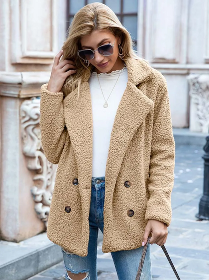 CozyGlam | Ladies Stylish Teddy Plush Luxury Fleece Coat with Pockets