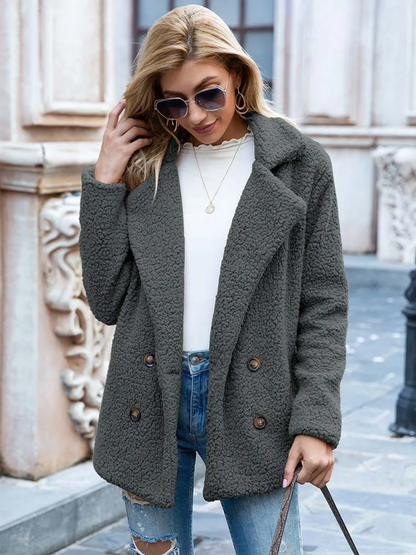 CozyGlam | Ladies Stylish Teddy Plush Luxury Fleece Coat with Pockets