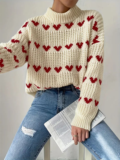 Endless comfort | Cozy heart sweater with a high neckline