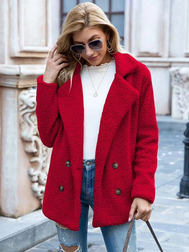 CozyGlam | Ladies Stylish Teddy Plush Luxury Fleece Coat with Pockets