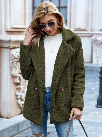 CozyGlam | Ladies Stylish Teddy Plush Luxury Fleece Coat with Pockets