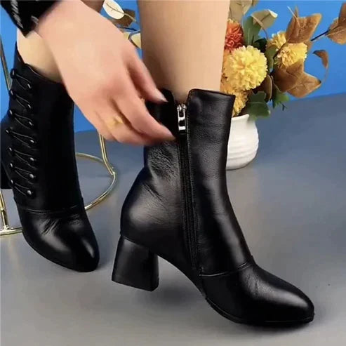 Mirado | Elegant Leather Ankle Boot with Block Heel and Zipper