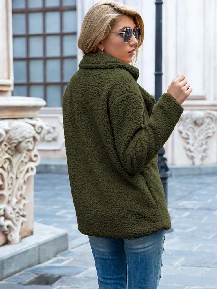 CozyGlam | Ladies Stylish Teddy Plush Luxury Fleece Coat with Pockets