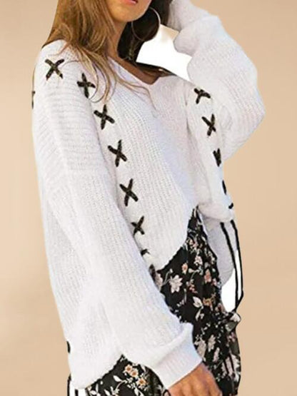 Fluxis | White Off-Shoulder Knit Sweater with X-Pattern