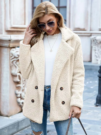 CozyGlam | Ladies Stylish Teddy Plush Luxury Fleece Coat with Pockets