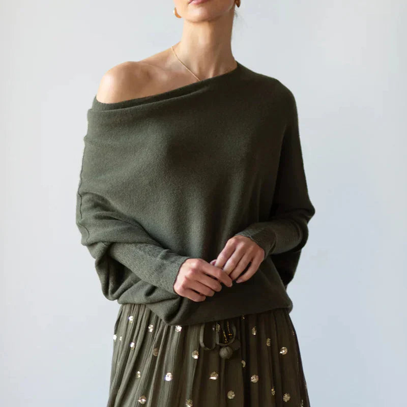 RenateGlow | Women's Asymmetric Off-Shoulder Sweater – Stylish and Elegant for Every Occasion