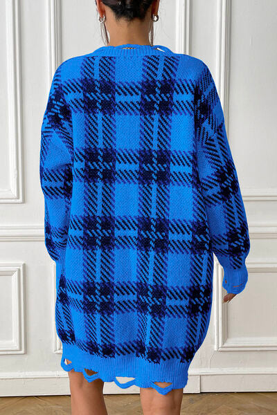 Drizzle | Long Knit Sweater with Checkered Pattern and Loose Fit