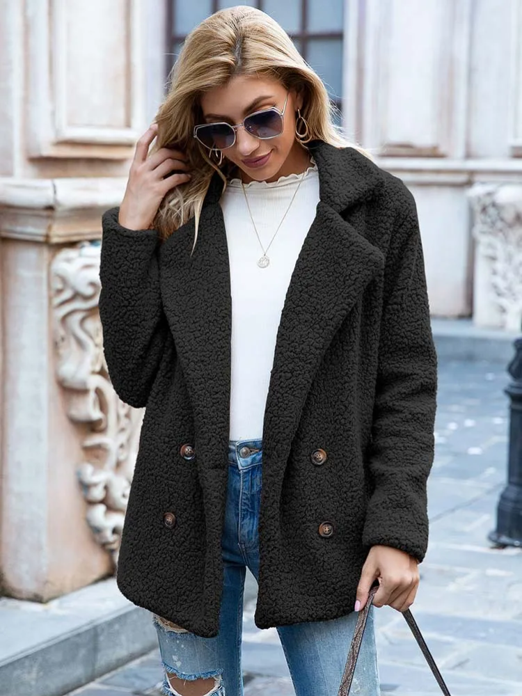 CozyGlam | Ladies Stylish Teddy Plush Luxury Fleece Coat with Pockets