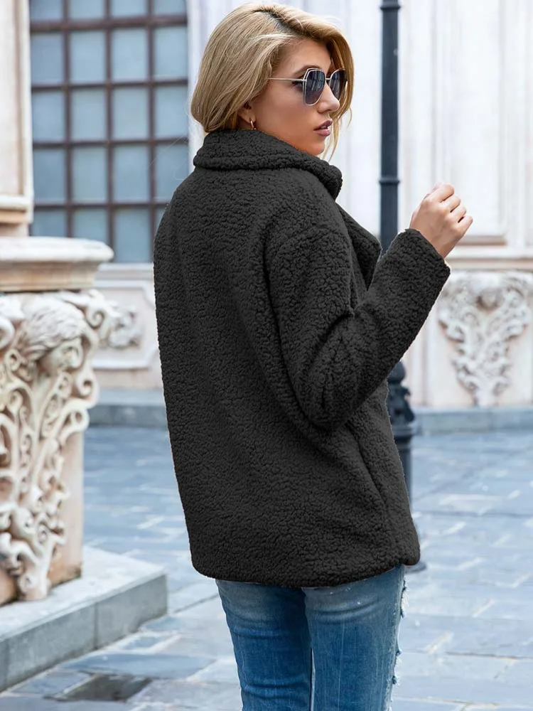 CozyGlam | Ladies Stylish Teddy Plush Luxury Fleece Coat with Pockets