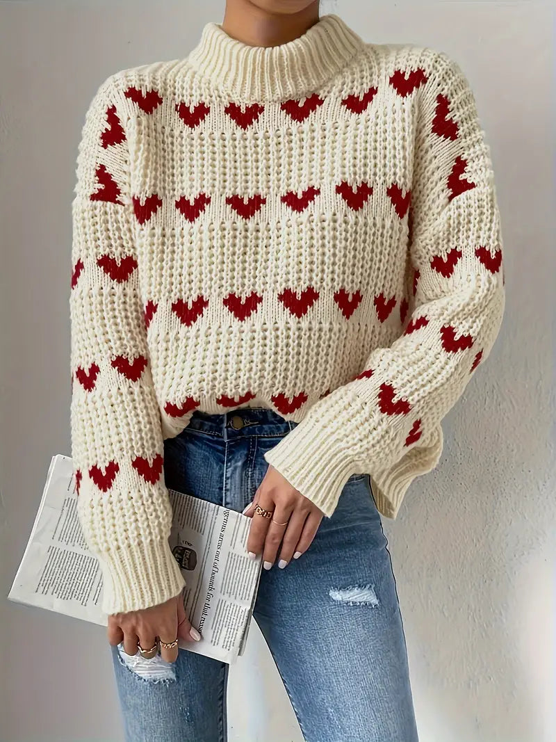 Endless comfort | Cozy heart sweater with a high neckline