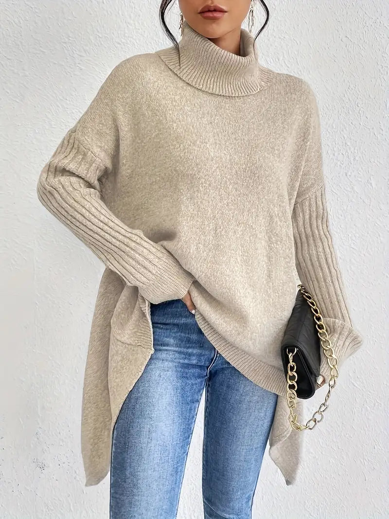 FrostEdge | Stylish turtleneck sweater with dropped hem