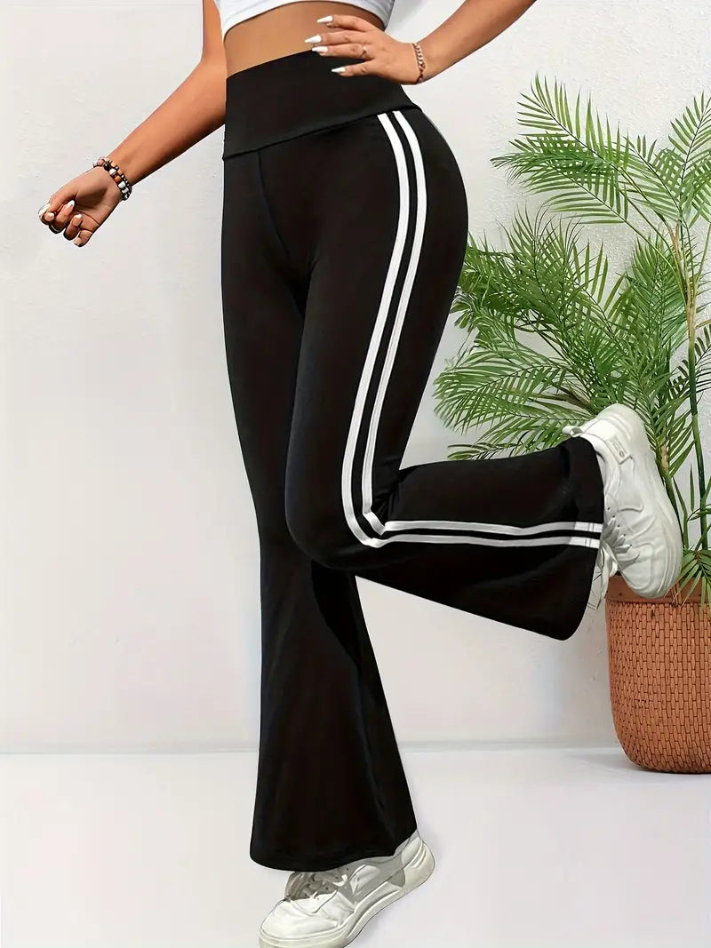 ChicWave - Stylish Striped Flared Pants with a Casual High-Waist Design