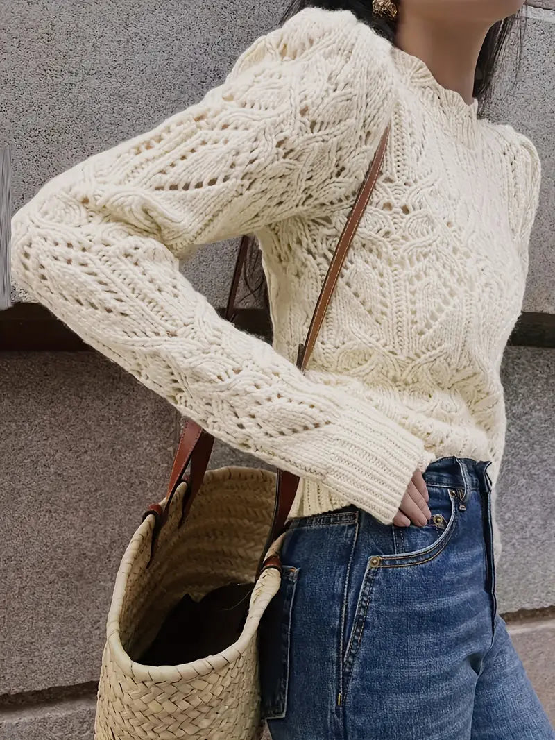 PolarBlend| Luxurious knitted sweater with lace detail, cozy elegance with long sleeves