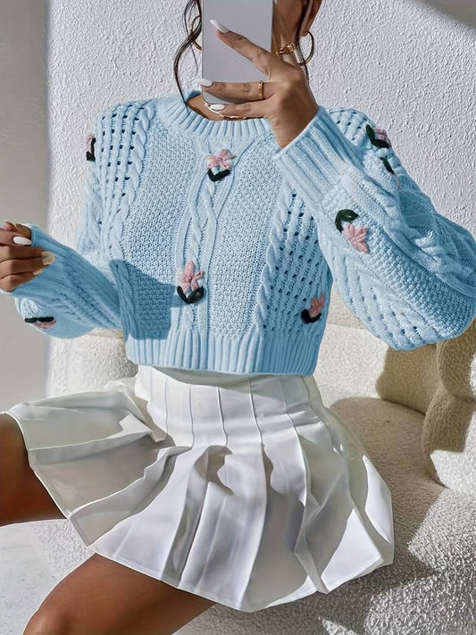 Lina - Cute knitted sweater with floral embroidery