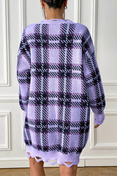 Drizzle | Long Knit Sweater with Checkered Pattern and Loose Fit