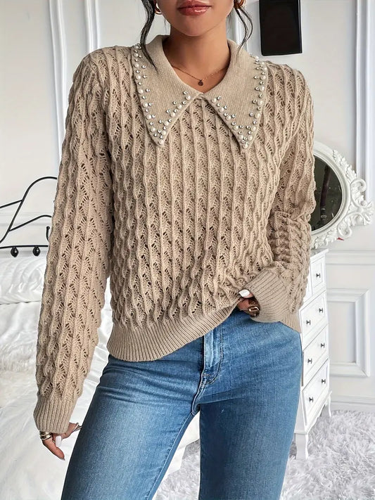 LuxeLayer | Stylish plain sweater with pearl embellishments