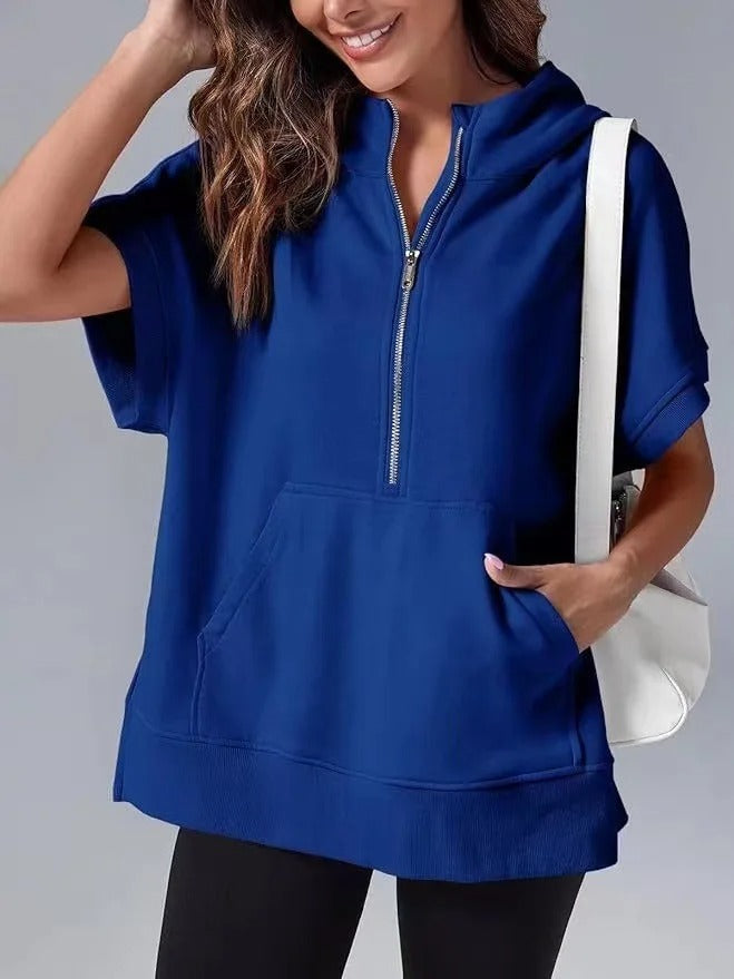 Mariza | Short-Sleeve Hoodie with Half-Zip Casual Style