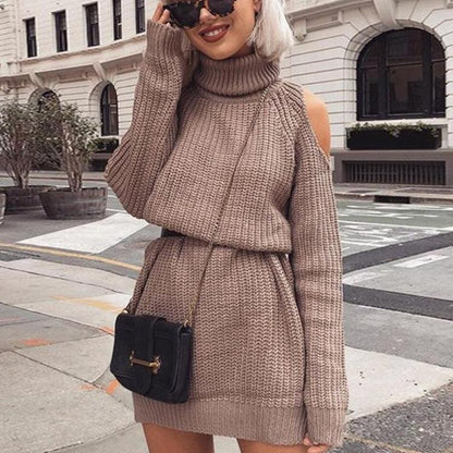 Swyft | Knit Mini Dress with Turtleneck & Shoulder Cut-Outs