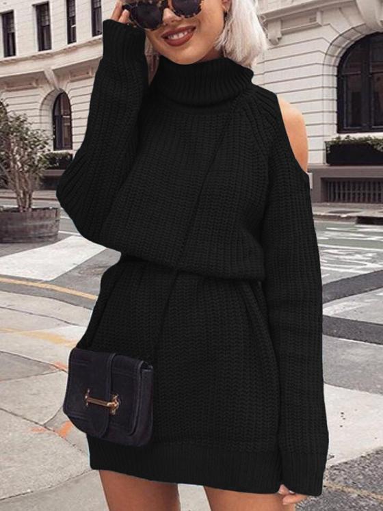 Swyft | Knit Mini Dress with Turtleneck & Shoulder Cut-Outs