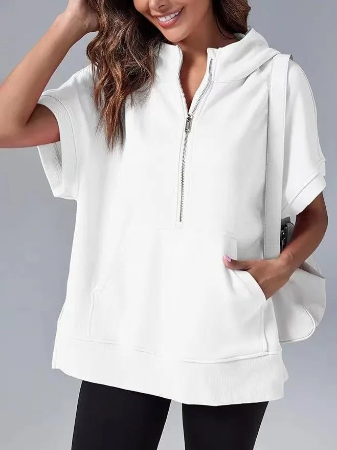 Mariza | Short-Sleeve Hoodie with Half-Zip Casual Style