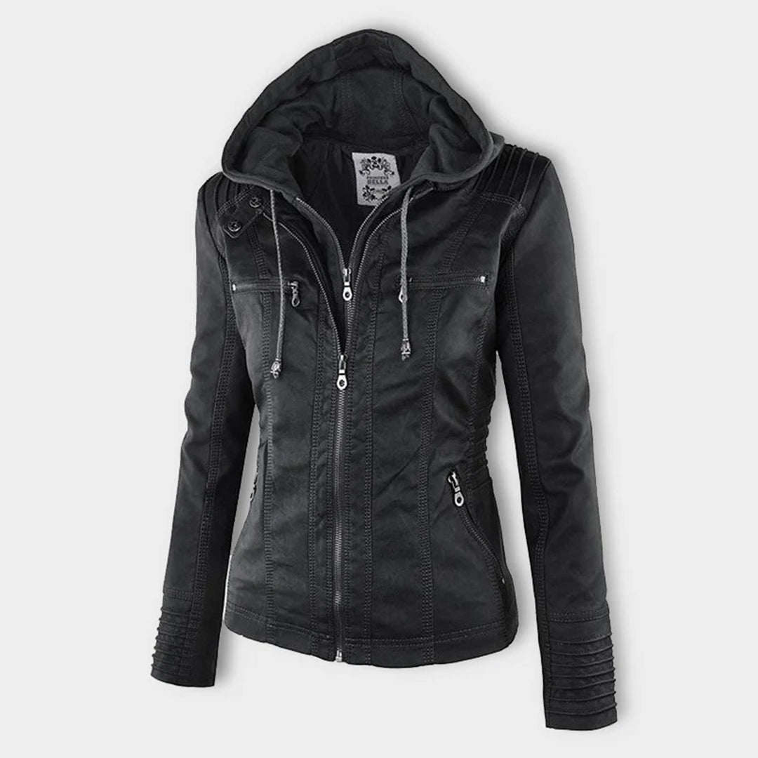 Zenith - Double-Layered Women's Leather Jacket with Hood