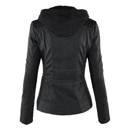 Zenith - Double-Layered Women's Leather Jacket with Hood