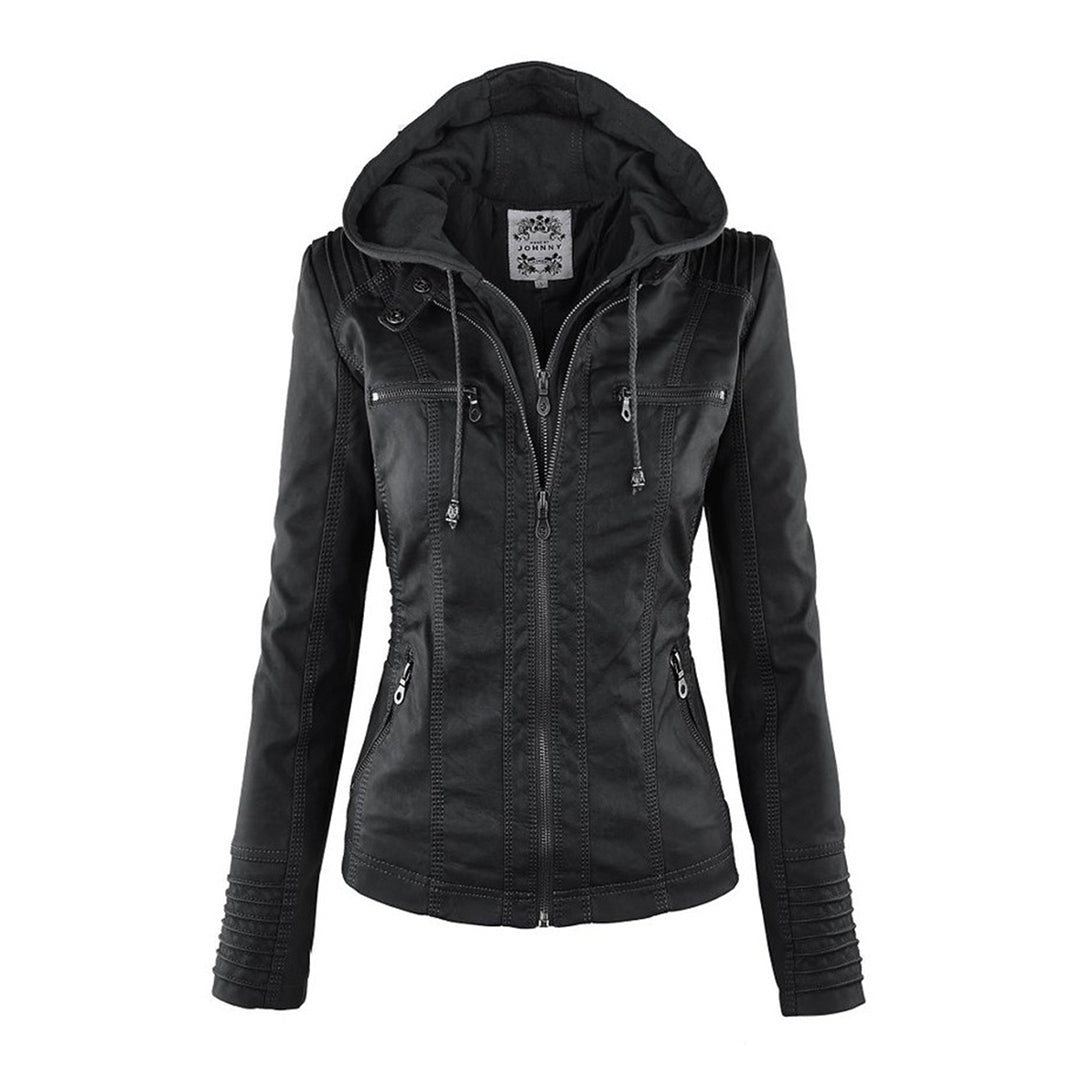 Zenith - Double-Layered Women's Leather Jacket with Hood