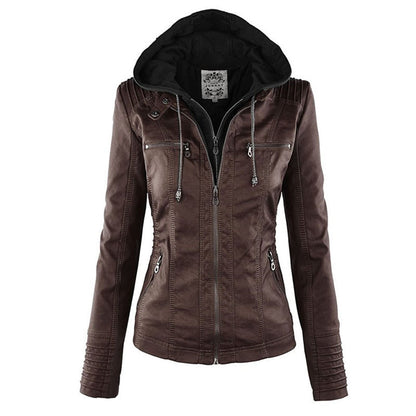 Zenith - Double-Layered Women's Leather Jacket with Hood