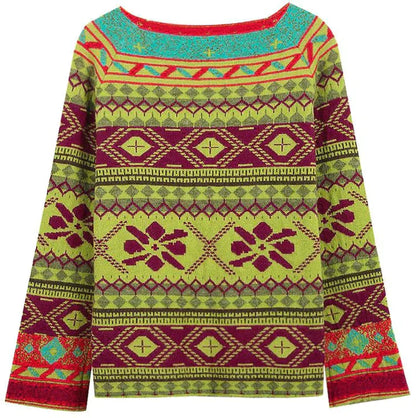 TribalVibe | Women's Knit Sweater with Colorful Tribal Pattern – Stylish and Comfortable