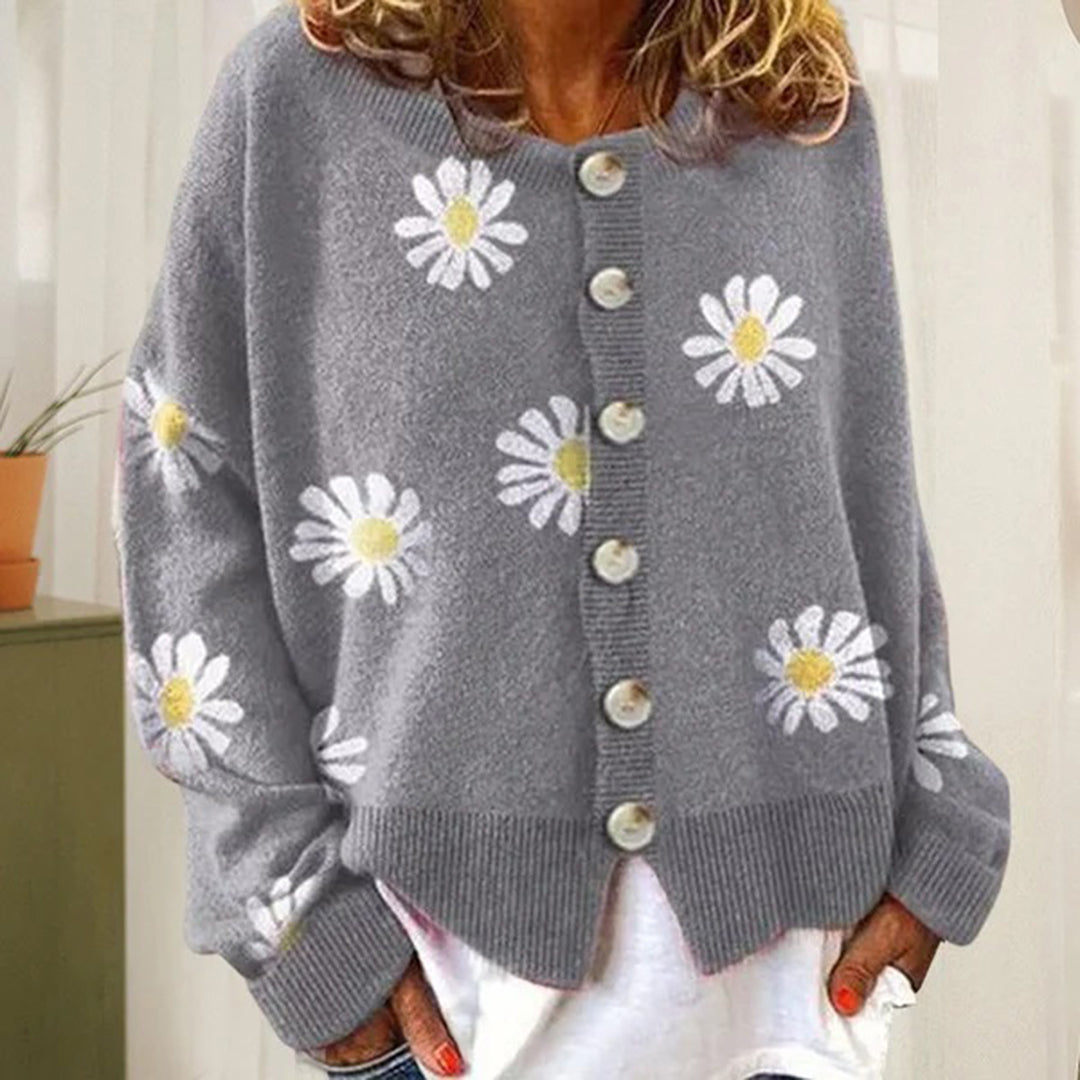 Floral Chic - Women's Buttoned Cardigan Sweater | Cozy Pullover with Floral Design