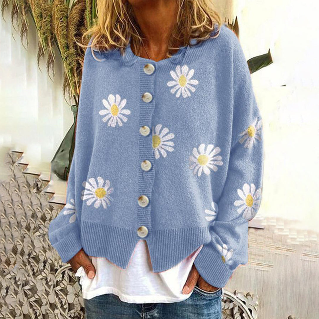 Floral Chic - Women's Buttoned Cardigan Sweater | Cozy Pullover with Floral Design