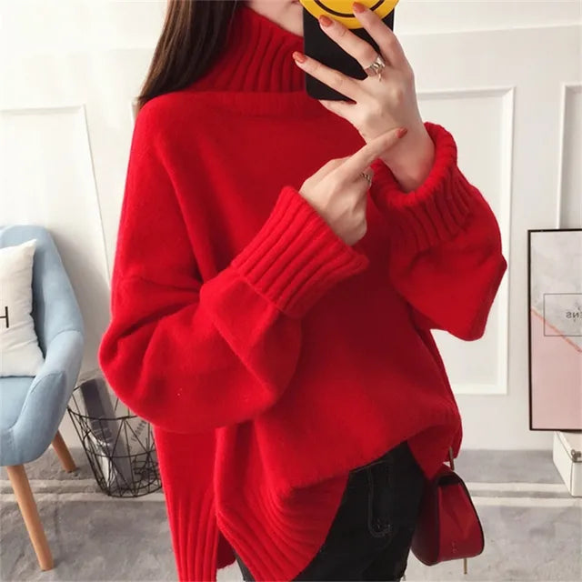 Sable - High-Neck Premium Warm Red Knit Sweater for Women | Cozy and Stylish Winter Wear